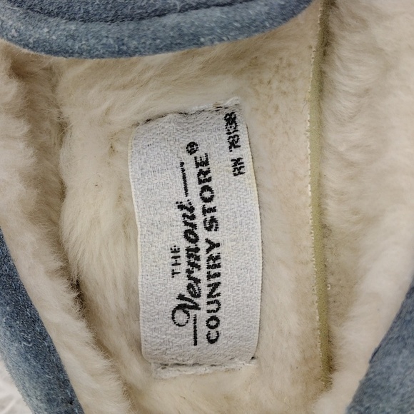 The Vermont Country Store Blue Suede Leather Floral Embroidered Slip On Slipper - Picture 10 of 16